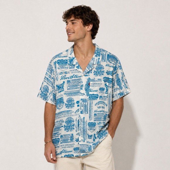 Levi's Other - Levis Mens Relaxed Fit Short Sleeve Heritage Print Camp Shirt Blue White S